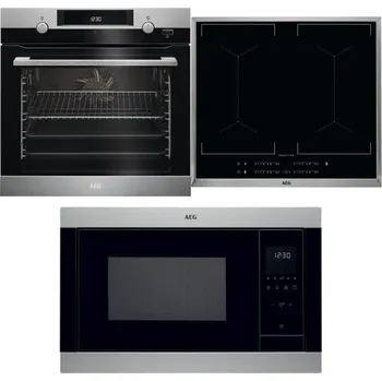 Set domácích spotřebičů AEG Mastery SteamBake BCK455350M + AEG Mastery DoubleBridge IKE64450XB + AEG Mastery MSB2547D-M
