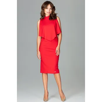 Dámské šaty Přiléhavé šaty se stojáčkem K480 LENITIF Barva: Červená, Velikost: XL