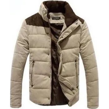 Pánský kabát Prošívaná pánská bunda bez kapuce na druky a zip Barva: Khaki, Velikost: 3XL