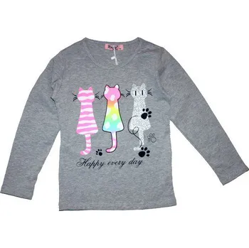 Dívčí tričko se třpytkami tři kočičky, dlouhý rukáv 0003 šedá vel. 116 - 146