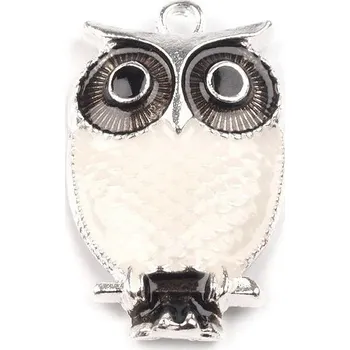 Přívěsek Přívěsek sova 17x27 mm, barva 1 bílá mléčná