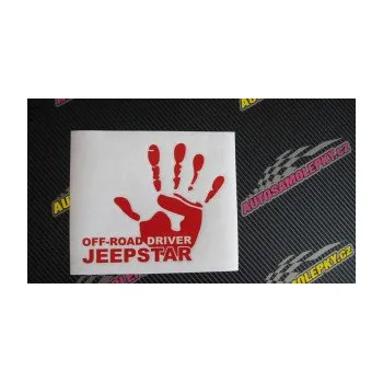 Polep vozidla SAMOLEPKA Off road driver - Jeep star nápis s rukou (10 - červená) NA AUTO, NÁLEPKA, FÓLIE, POLEP, TUNING, VLASTNÍ TEXT, TISK, AUTOSAMOLEPKY.cz, POLEPY, OBRÁZEK, LOGO, SAMOLEPKY