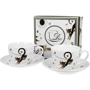DUO Gifts DG - Porcelánové šálky s podšálkem CHARMING CATS v dárkové krabičce 2 ks - 280 ml