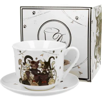 DUO Gifts DG - Porcelánový šálek s podšálkem CATS FAMILY v dárkové krabičce - 470 ml