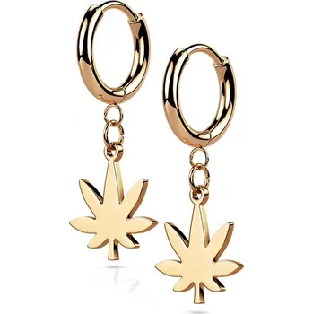 Náušnice Šperky4U Zlacené ocelové náušnice - list marihuany - OPN1822-RD