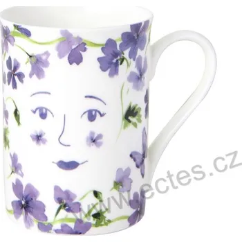 IHR PURPLE SPRING porcelánový hrnek fialky, motýlek a obličej 375ml