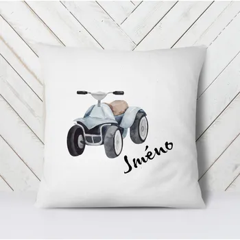 Dekorativní polštářek Domovi Bílý polštář s vlastním jménem Čtyřkolka 40x40