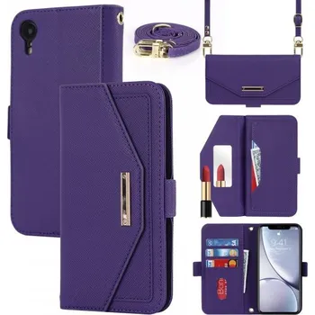 Pouzdro na mobilní telefon Flipové pouzdro s popruhem ve stylu psaníčka pro iPhone XR - fialové