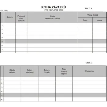 Tiskopis Asopol 010300 kniha závazků přijatých faktur pro neplátce DPH A4 20 listů