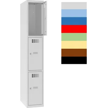 Šatní skříň Šatní skříně boxové, 300 mm, 3 boxy, cylindrický zámek, svařované Jméno: Svařovaná šatní skříň, 3 boxy, cylindrický zámek, šedá/šedá
