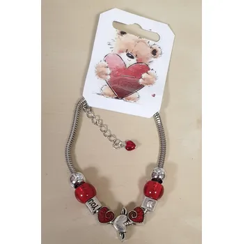 Náramek Náramek hadí ve stylu PANDORA - Valentýn - srdíčka/červená (délka 21cm)