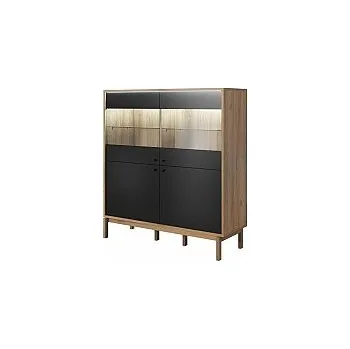 Komoda Komoda FRANKA vysoká 4D2S Dub Grandson / dvířka černé matné