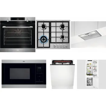 Set domácích spotřebičů AEG Mastery SteamBake BCK455350M + AEG Mastery StepPower HGB64420SM + AEG DGB3523S + AEG Mastery MSB2547D-M + AEG Mastery MaxiFlex FSB53927Z + AEG Mastery FlexiShelf SCE818D3LC