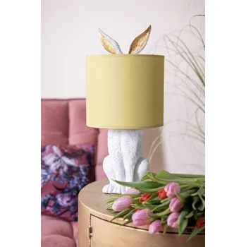 Lampička Bílá stolní lampa králík se žlutým stínidlem Rabbi - Ø 20*43 cm E27/max 1*60W