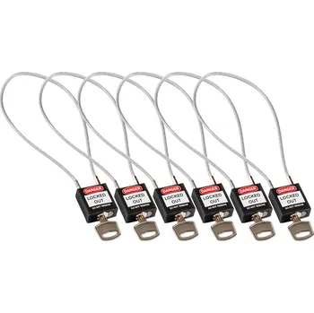 Visací zámek Nylonové zámky s 400mm ocelovým lankem, černá, 6 ks