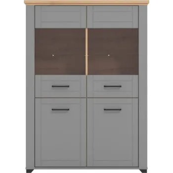 Obývací stěna Nízká vitrína bez osvětlení Lotta - šedá/dub artisan