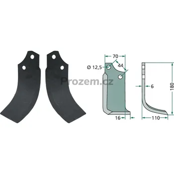 Pracovní nůž Frézovací klenutý nůž pravý pro Maschio, M19100423R, 44/12,5/180 mm