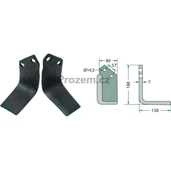 Pracovní nůž Frézovací zahnutý nůž levý pro Krone, 0363950, 57/14,5/188 mm