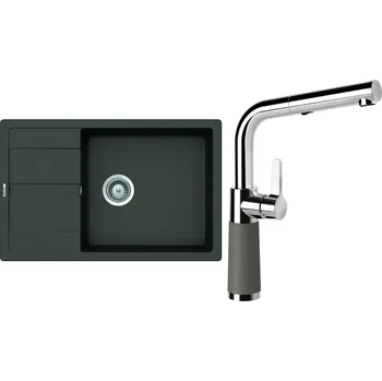 Granitový dřez Set Schock S19-9 (dřez Manhattan D-100LS Asphalt + baterie SC-540.120 Asphalt)