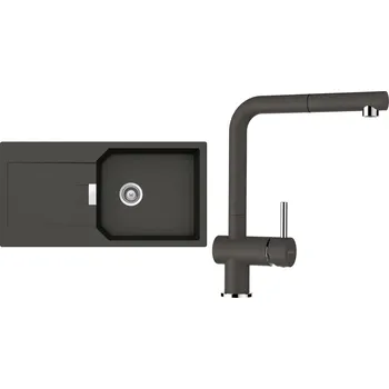 Granitový dřez Set Schock S18-4 (dřez Manhattan D-100L Asphalt + baterie Epos.120 Asphalt)