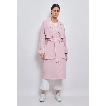 Dámský kabát Dámský jarní trenčkot kabát Escandelle Paris 22216 barva: růžová světlá, velikost: S