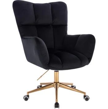 Otočné křeslo Alta velur na zlaté podstavě s kolečky - černé