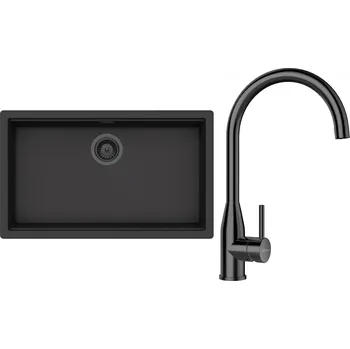 Granitový dřez Set Schock S29-5 (dřez Kiruna N-100XL Dusk + baterie Kavus Gunmetal + komponenty Gunmetal)