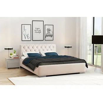 Postel Eka Čalouněná postel ELEGANT 140x200 cm Barva látky Trinity: (2301) Krémová bíla, Úložný prostor: Bez úložného prostoru