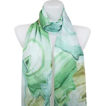 Šátek Dámský lehký obdélníkový šál 31102, Marble II. se zlatou nitkou - zelené barvy 7200603-5