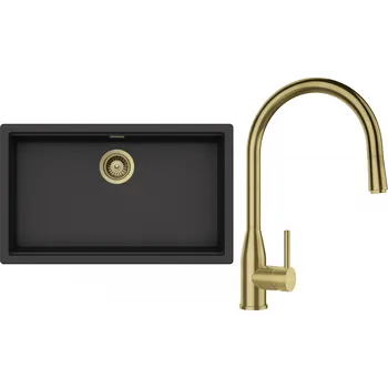 Granitový dřez Set Schock S29-8 (dřez Kiruna N-100XL Dusk + baterie Kavus.120 White Gold + komponenty White Gold)