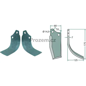 Pracovní nůž Frézovací klenutý nůž levý pro Agromec, 12012602, 12013801, 55/14,5/175 mm