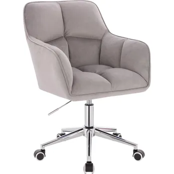 Otočné křeslo Moss velur na stříbrné podstavě s kolečky - šedé