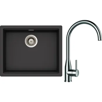 Granitový dřez Set Schock S28-2 (dřez Kiruna N-100L Dusk + baterie Kavus Nerez + komponenty Nerez)