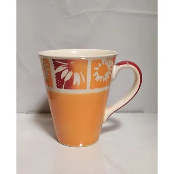 Hrnek oranžový - květy (Porcelánový hrnek s květy)