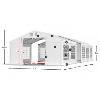 Zahradní stavba Párty stan 4x16x2m střecha PVC 560g/m2 boky PVC 500g/m2 konstrukce LÉTO PLUS Zelená Bílá Bílá