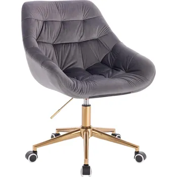 Otočné křeslo Oslo velur na zlaté podstavě s kolečky - tmavě šedé