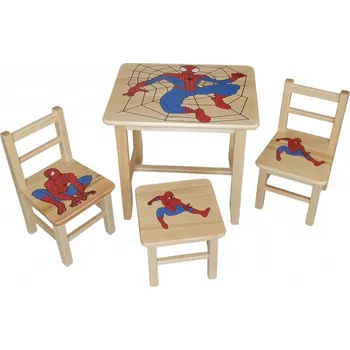 Jídelní set dětský stoleček a židličky z borovice Spider Man NR24 1S+2K+1T mixdre