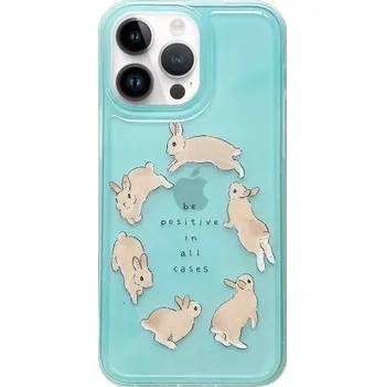 Pouzdro na mobilní telefon Lesklý transparentní kryt s motivem králíčků pro iPhone 13 Pro - modrý
