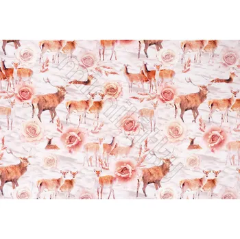 Jeleni s růžemi na světle růžové úplet
