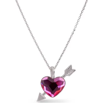 Náhrdelník Náhrdelník tmavě růžový se Swarovski Elements srdce Heart NS2808F Fuchsia