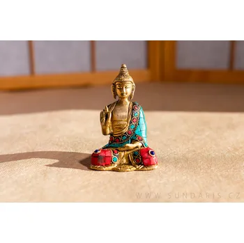 Soška Buddha vykládaná mosaz 12 cm