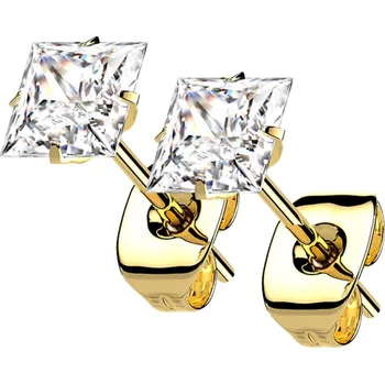 Náušnice Atreya Titanové náušnice s čirým čtvercovým zirkonem Barva: Zlatá / Čirá, Velikost koncovky: 3 mm