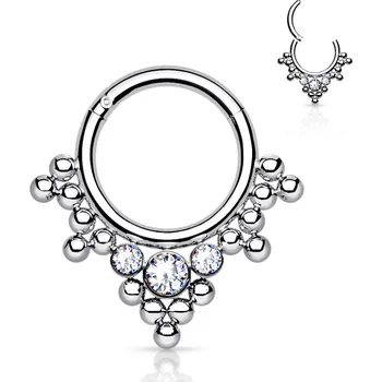 Piercing Atreya Titanový kroužek s otevíráním Cluster Crystals Barva: Čirá, Délka / Průměr: 10 mm