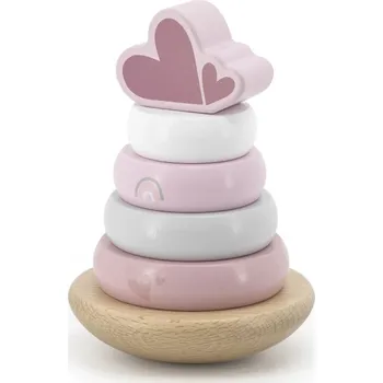 Dřevěná hračka Label Label Balanční stohovací kroužky, růžové