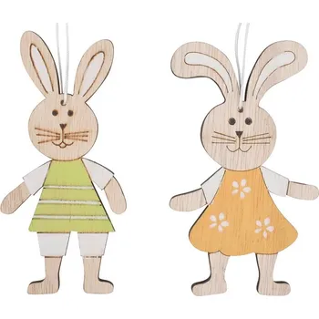 Velikonoční dekorace Dřevěný zajíc 11 cm, 2 ks v sáčku 7425