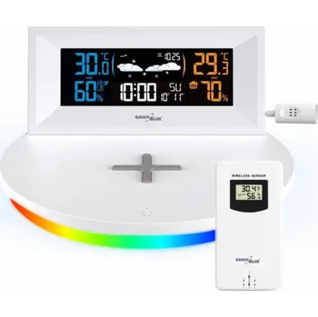 Meteostanice Meteostanice GreenBlue Bezdrátová meteostanice GreenBlue GB213 s hodinami bezdrátové/indukční nabíječky, alarmem, kalendářem, venkovním senzorem