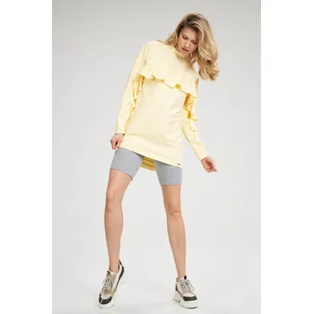 Dámské šaty Rovné bavlněné šaty s dlouhým rukávem a volánkem Barva: Žlutá, Velikost: S/M