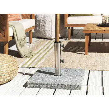 Stínicí technika Podstavec základna na slunečník šedá žula Nerezová ocel 45 x 45 cm 25 kg Čtvercový stojan na slunečníky Beliani