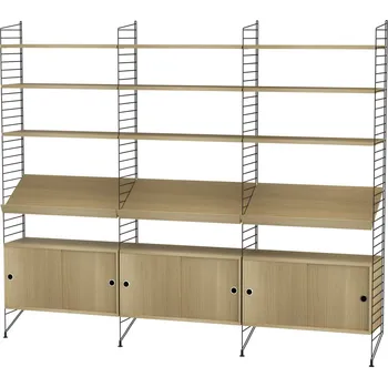 Knihovna STRING Policová sestava STRING Living Room G, knihovna s úložným prostorem, černá / dub