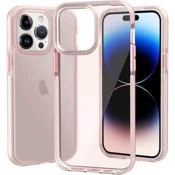 Pouzdro na mobilní telefon Transparentní kryt s barevným rámem z měkkého plastu pro iPhone 14 Pro - růžový